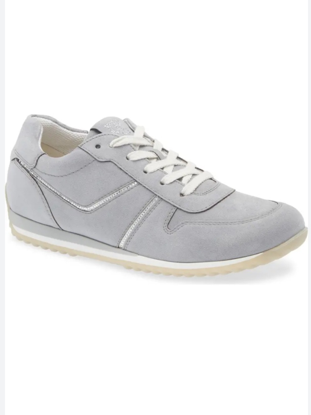 Paul Green Light Gray Lace-Up Sneaker with Subtle Metallic Trim